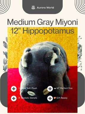 Aurora Miyoni Hippo 12" Realistic Plush, Medium Gray, Preowned